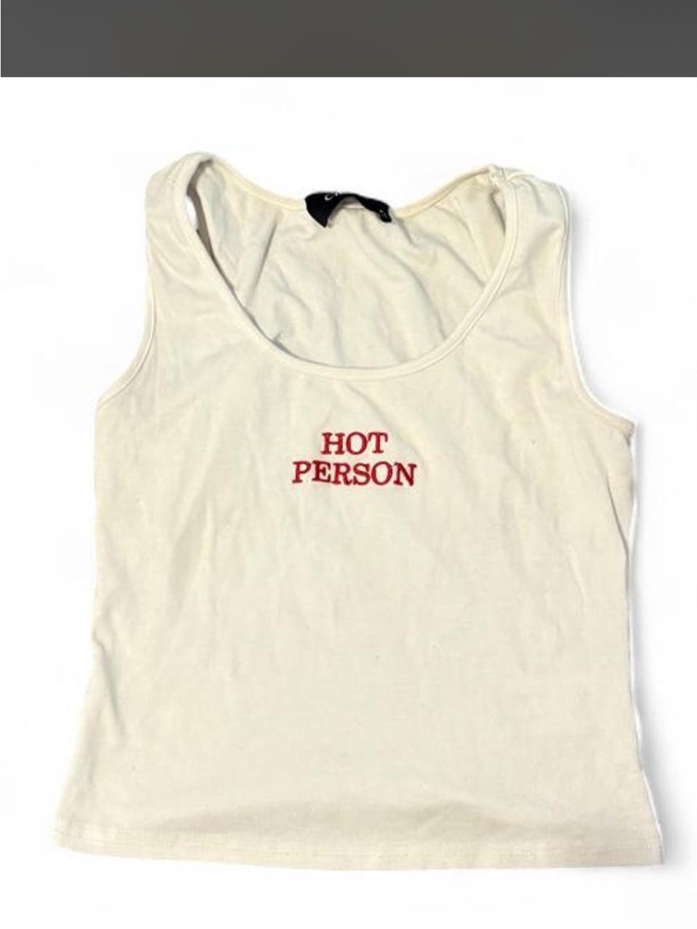Cider Cream Tank Top with Red "HOT PERSON" Embroidery